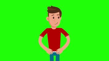 Man hands on waist green screen, male standing confident pose chroma key, man with hands on hips green background video