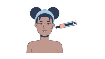 Black woman receiving cosmetic injection for cheek filler 2D animation. African american female face enhancement animated character cartoon flat concept metaphor 4K isolated on white video