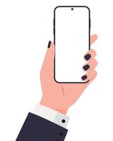 Hand Holding a Smartphone with a Blank Screen Ready for Display or Interaction vector