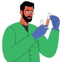 Scientist Conducting Experiment in Laboratory with Test Tubes and Glassware vector