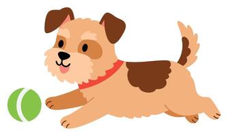 Happy Dog Playing with a Green Ball in a Bright and Cheerful Setting vector
