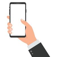 Person Holding Smartphone in Hand with Blank Screen Ideal for Mobile Technology Concepts vector