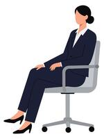 Professional Businesswoman Confidently Leans Against Table in Office Setting with Interest vector