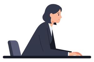 Professional Employee Working at Computer Desk with Focused Expression in Modern Workplace Setting vector