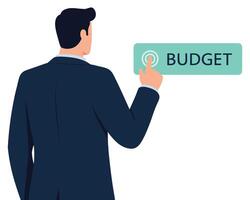 Businessman Touching Budget Button in Management Concept for Financial Planning and Strategy vector