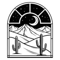 Mountain Sunset Boho Landscape Illustration in Warm Neutrals vector