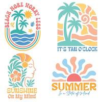 Boho Summer T-shirt Graphic Design, Retro Boho Summer Beach Illustration, Trendy Good Summer Vibes Art, Boho Summer Sunshine Design Sublimation set vector