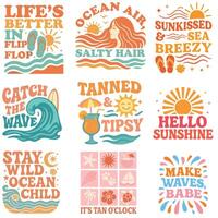 Collection of Boho Retro Summer Beach T-shirt , Boho Summer Beach Shirt Design illustration vector
