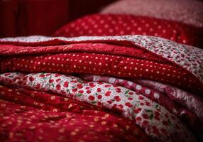 Cozy red bedding with polka dot and cherry patterns for bedroom decor photo