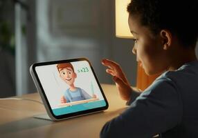 Interactive AI learning for kids with digital devices in a home setting photo