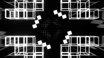 White Neon Flashing Geometric Cube Patterns Background VJ Loop in 4K video