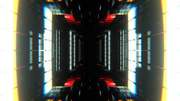 Red and White Green Cyber Tunnel with Glowing Neon Squares Background VJ Loop in 4K video
