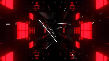 Red and White Tunnel with Glowing Neon Lines and Squares Background VJ Loop in 4K video