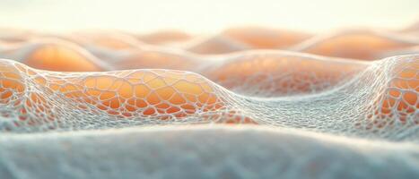 Organic surface with orange color, white web structure, delicate texture, flowing shape, soft light, bright setting, abstract background photo