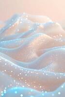 Soft wavy surface with many bright glittering particles. Gentle pastel light effect for a dreamy atmosphere. Light blue and white background with abstract shapes. photo