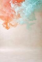 Soft pastel smoke swirls in orange and blue create a unique and artistic backdrop, perfect for creative projects, marketing, or artistic displays photo