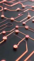 Glowing network structure over dark surface. Light paths connect bright nodes. Neural networks illustration. photo