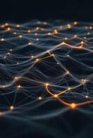 Connected Network Glowing Points Gray Lines Abstract Background Depicting Neural Networks Data Flow photo