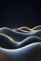 Abstract network waves. Dark surface with flowing form of connected light dots. Artificial intelligence concept. Technology background for neural networks. photo