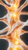 Abstract neural networks depiction showing interconnected pathways with glowing core points on dark background. photo