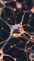 Abstract neural networks structure shows glowing connection points over dark background for science or technology concept photo