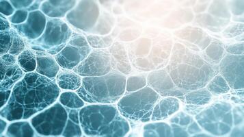Complex network appearance with light blue tone, neural network connection, nodes connecting, abstract mesh, artificial intelligence photo