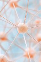 Abstract Neural Network Connection. Interlinked Nodes with Filament Connections on Blue Background. Artificial Intelligence Brain Structure. Complex System Close Up. Neural Net Concept. photo
