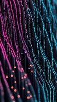 Networks Displaying Digital Data. Glowing Pink and Blue Tones. Abstract Lines Simulate Neural System. Numbers in Vertical Arrangement. photo