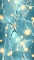 Abstract networks glow on a blue background. Neural systems connect. Interconnected nodes form structure. Data flows across linked pathways. Computer science concept. photo