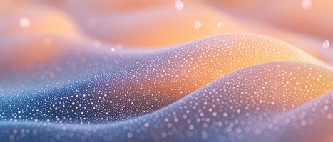 Smooth gradient surface shows light reflecting from small spheres. Gentle waves create abstract network design with peach and blue tones. photo