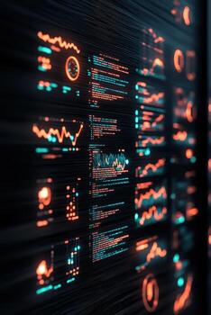 Glowing Data Streams Showcasing Neural Network Analysis With Digital Interface Displaying Complex Computing Algorithms And Real Time Monitoring photo