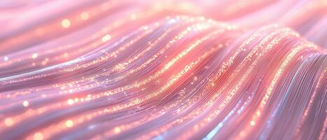 Pink glowing lines undulate. Data flows smoothly along network. Shining connections illustrate neural networks concept. Abstract light streams form fluid shapes. Sparkling dots move forward. photo