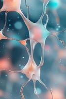 Networks connection design. Neural cells linked together. Abstract concept of linked nervous system. Interconnected cellular structure on blurred blue background. photo