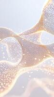 Abstract golden threads flow. Light particles form neural networks in a patterned design. Delicate structure connects. Glowing on soft background photo