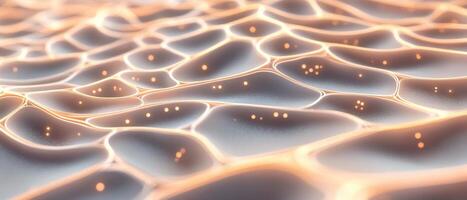 Abstract neural networks structure with interconnected points and network lines, light reflects creating wave pattern on surface, artificial intelligence connections concept photo