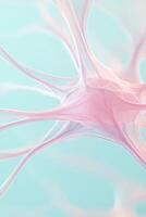 Abstract pink web structure with flowing curves on light blue. Network concept for neural networks, science or technology background. photo
