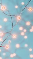 Connected nodes abstract view. Glowing spheres with thin lines. Conceptual neural network on pale blue background. Data connection structure. photo