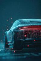 Dark Vehicle Rear Lit With Neural Networks Data Stream Overlay on Grungy Surface in Dimly Lit Environment photo