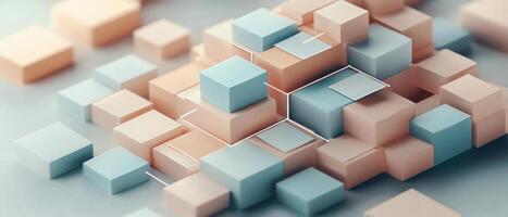 Pastel Cubes Arranged Forming Neural Network Structure Digital Design Connecting Blocks photo