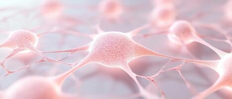 Abstract neural network connections glowing pink. Interconnected system nodes transmitting data. Complex structure with blurred background showing artificial intelligence. photo