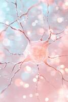 Abstract Neural Network Structure Connecting on Soft Light Background. Close Up View of Neuron Cells with Nodes and Neural Pathways photo