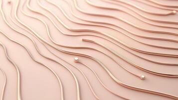 Wavy metallic lines connect on surface. Abstract network pattern with connected dots. Artificial neural system design. Nodes communicate in technological arrangement. photo