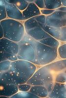 Connected lines form networks on a blue gradient field with floating particles. Light glows within network structure. photo