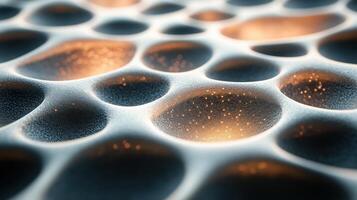 Abstract structure with cavities holding light. Neural networks concept visualization. Microscopic view of complex connections inside an artificial system. photo