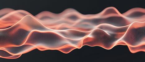 Abstract waves flow with soft light on dark background. Artificial neural networks create fluid structure in digital space. photo