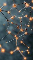 Connected Dots and Lines, Neural Network Concept, Glowing Nodes, Abstract Background, Dark Metal photo