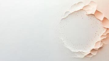 Abstract white background with torn edges. Light peach border with rough texture reveals a plain center. Space for text in empty area. photo