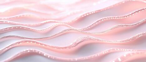 Wavy rose lines on white surface. Glowing dots tracing the path. Soft light and gentle curves. Abstract flowing design with subtle elegance. photo