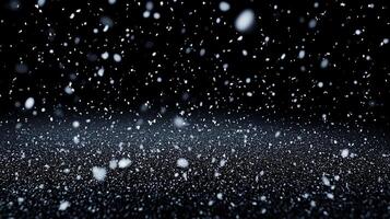 Snowflakes Falling on Dark Background. Winter Scene with Soft Particles photo