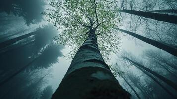 Foggy Forest with Tall Trees. Nature and Tranquility photo